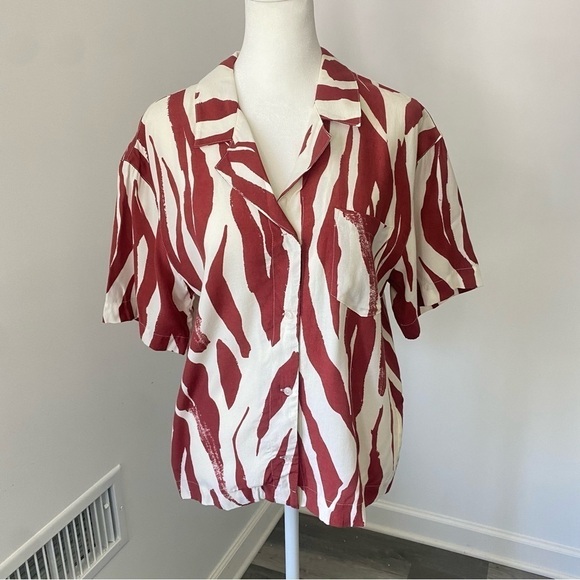 ANINE BING Benji Zebra Print Button Down Short Sleeve Top XS - Picture 2 of 11